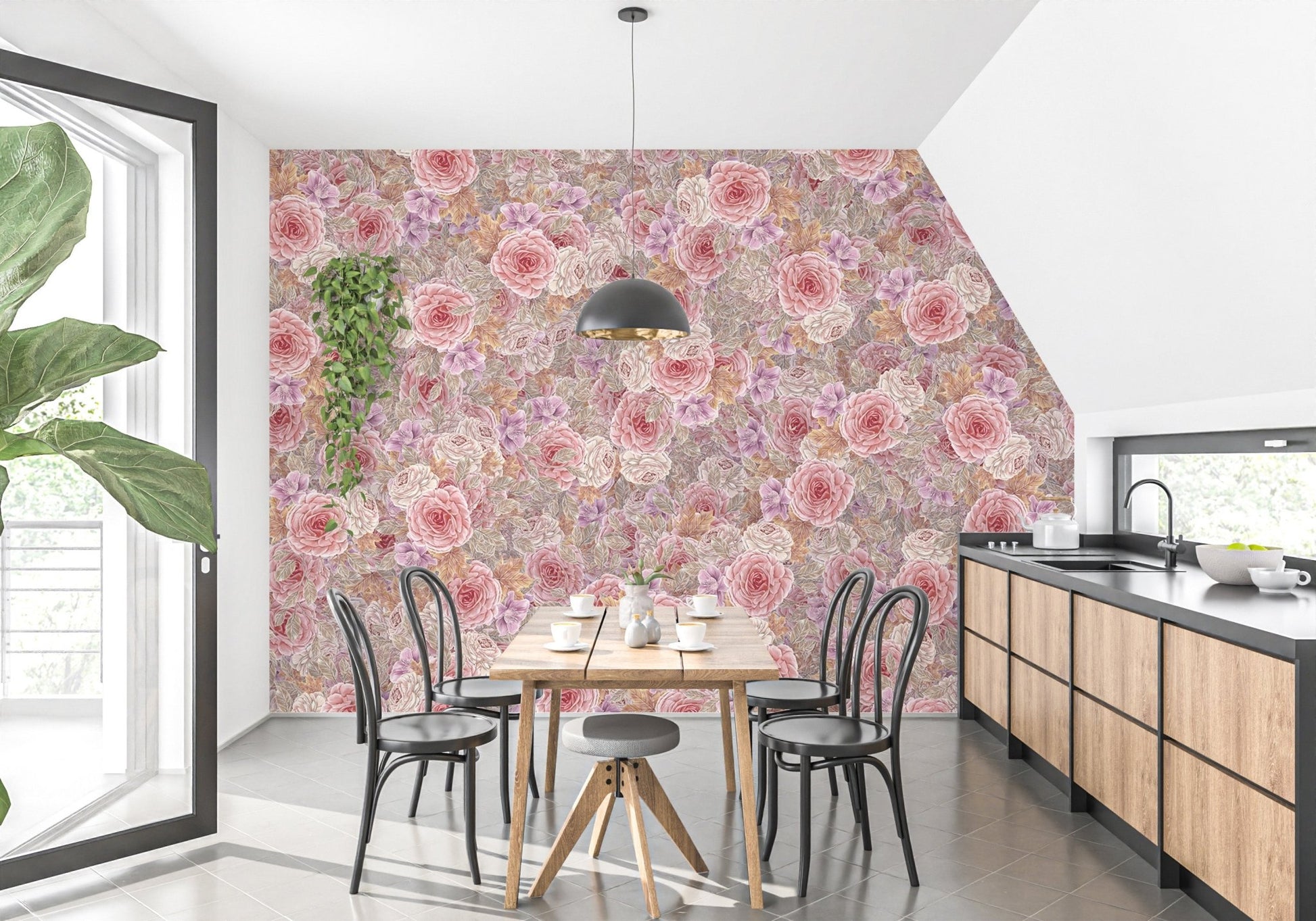 Delicate pink roses flower wall decor
