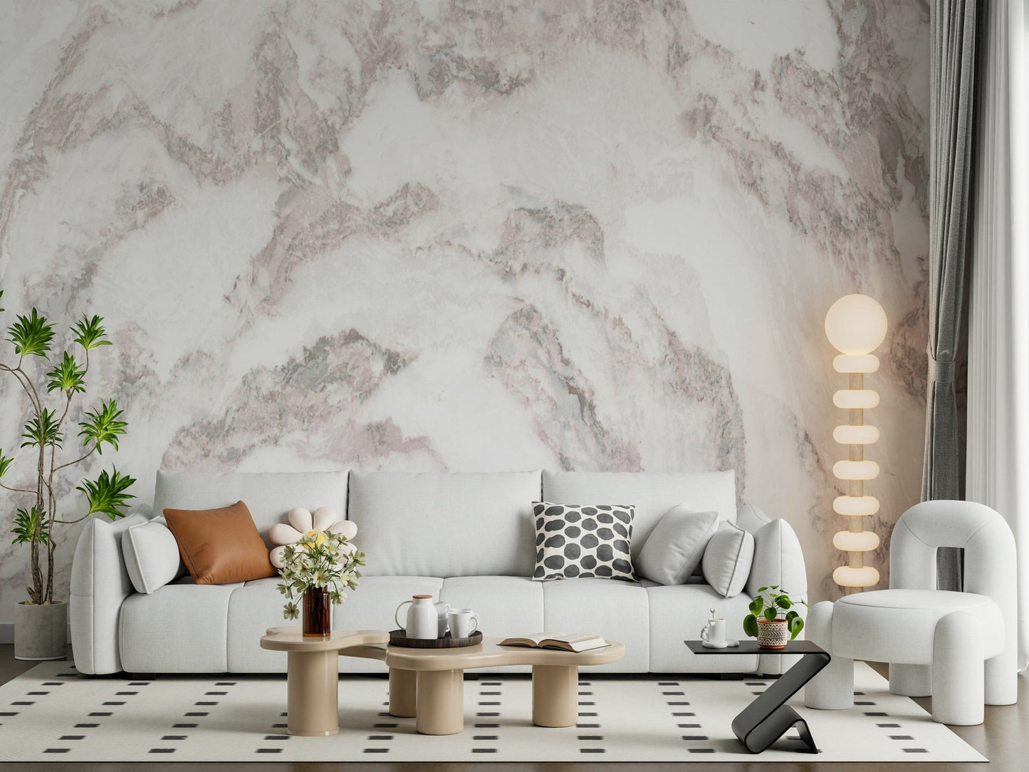 Rose Quartz Marble wallpaper mural providing a sophisticated, vibrant backdrop.