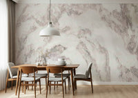 Close view of the authentic, flowing marble pattern in the Rose Quartz wallpaper.