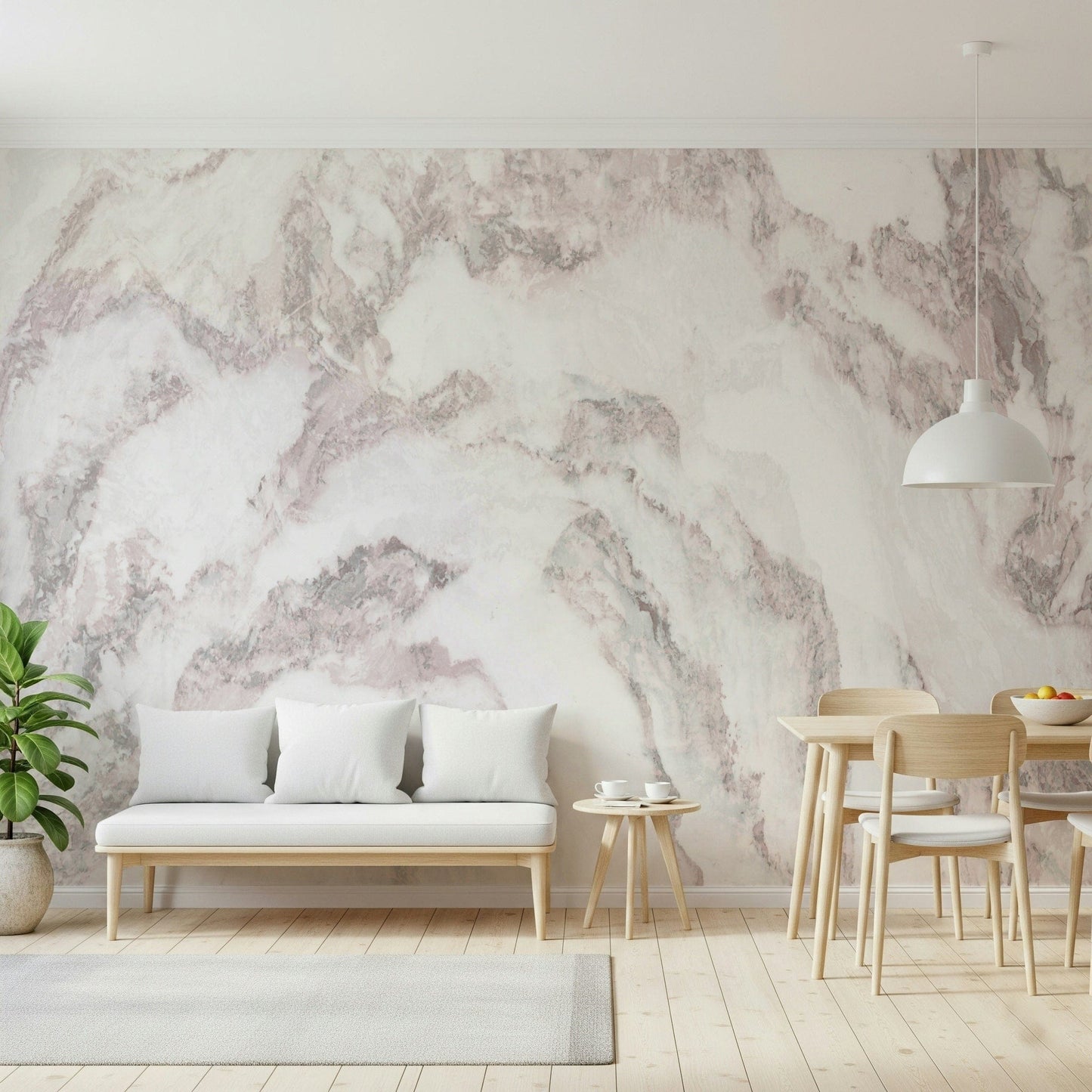 Rose Quartz Marble Wall Mural creating a luxurious statement in a chic dressing room.