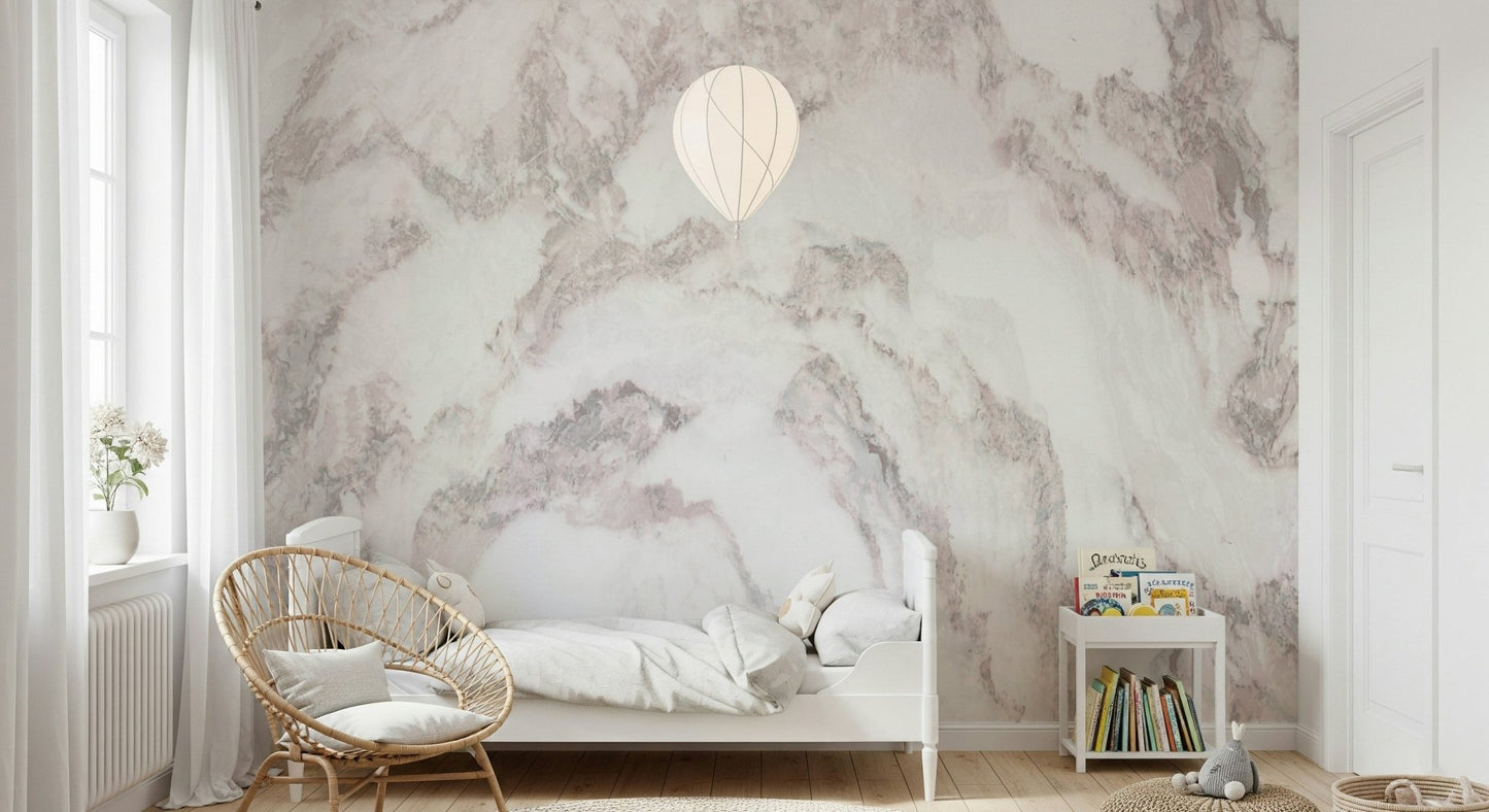 Rose Quartz Marble Wall Mural close-up, pink and white veined marble detail.