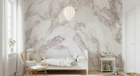 Rose Quartz Marble Wall Mural close-up, pink and white veined marble detail.