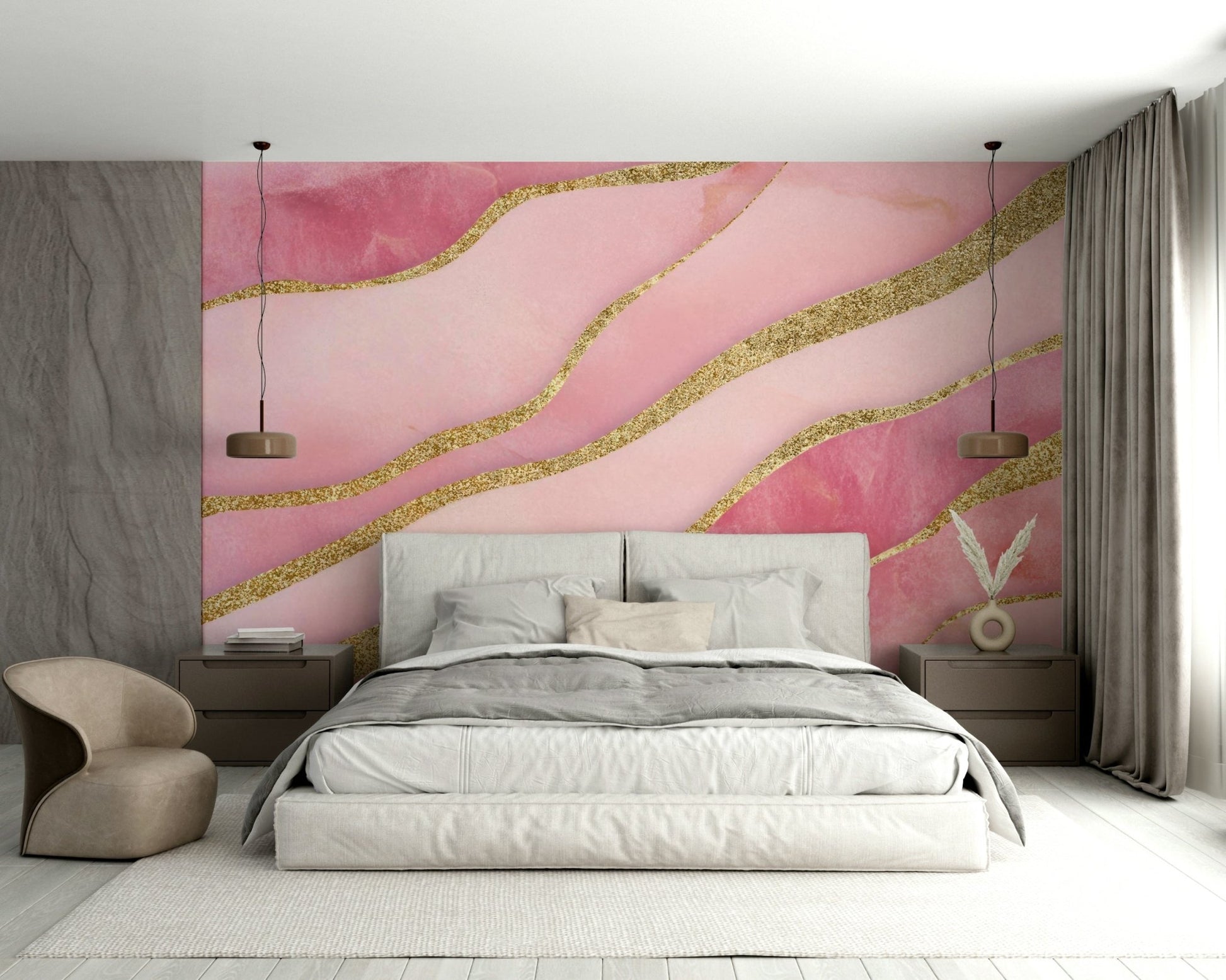 Elegant wall mural in blush and rose quartz hues

