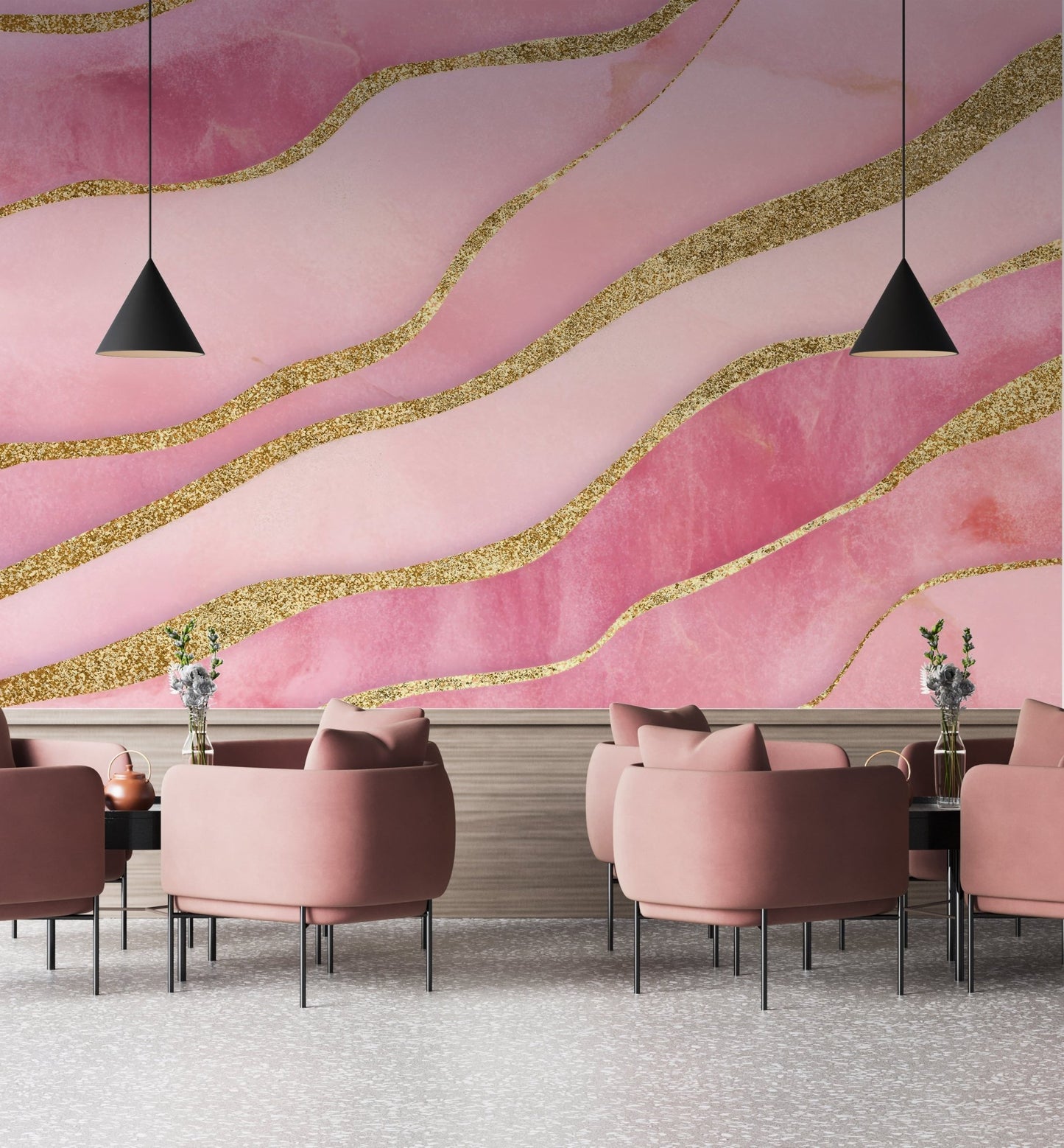 Abstract rose quartz wallpaper with shimmering accents

