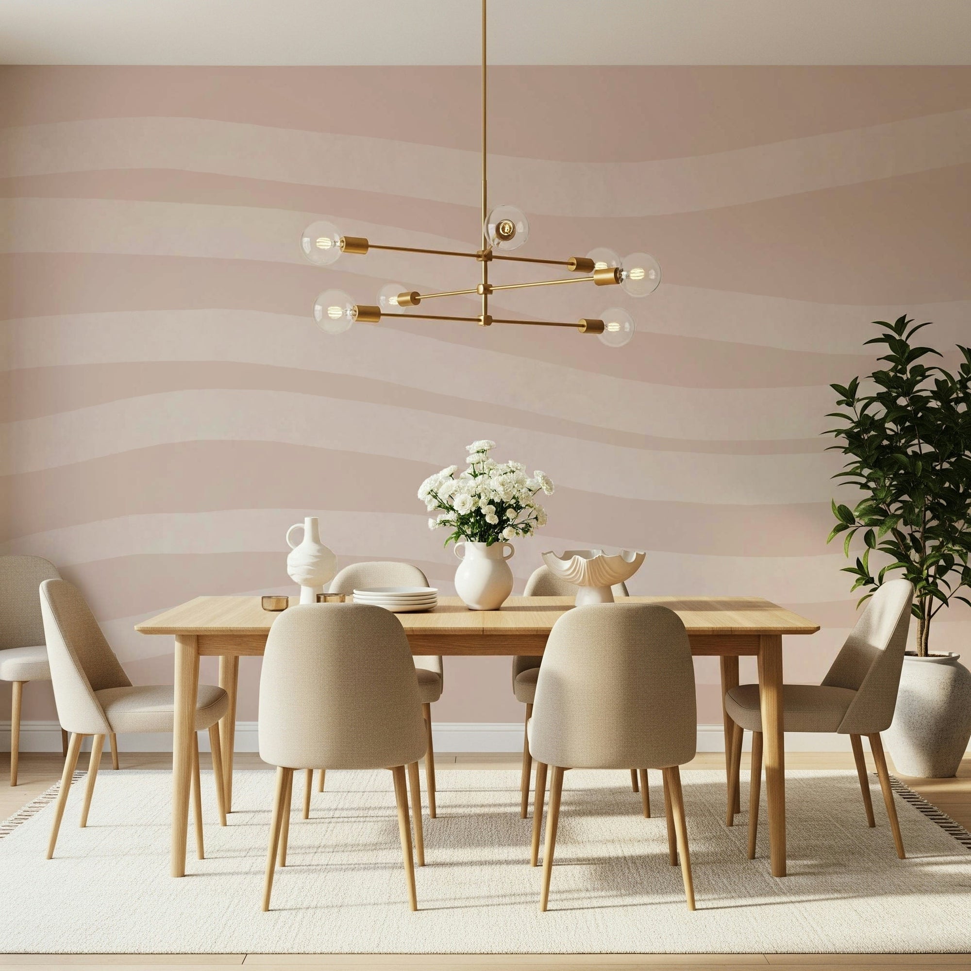 Rose Quartz Waves Wall Mural with soft gentle lines GD5440