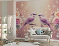 Rose & songbirds wall art in soft pink background