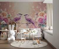 Floral birds wallpaper for romantic living room wall