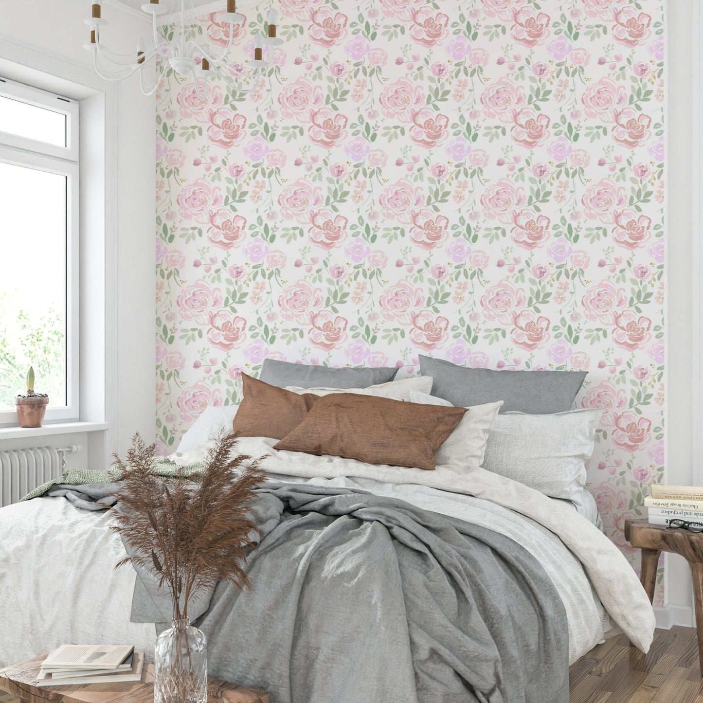Rose Water Garden Wallpaper with soft pastel floral print GD5074