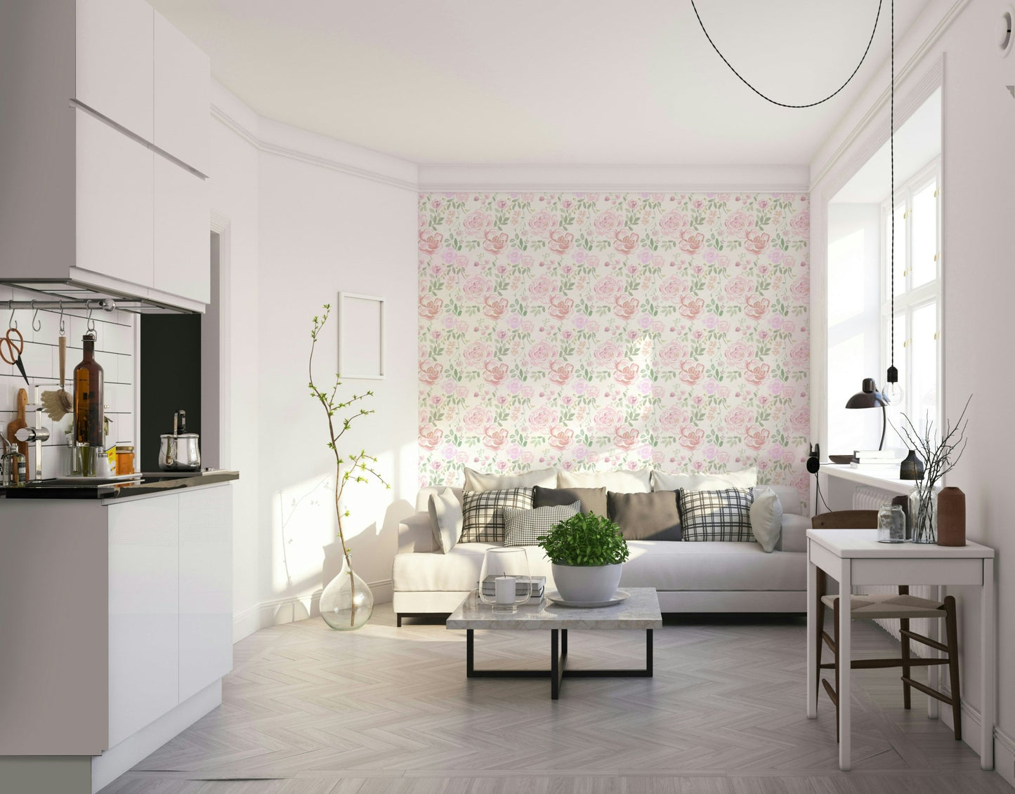 Rose Water Garden Wallpaper featuring watercolor blossoms GD5074