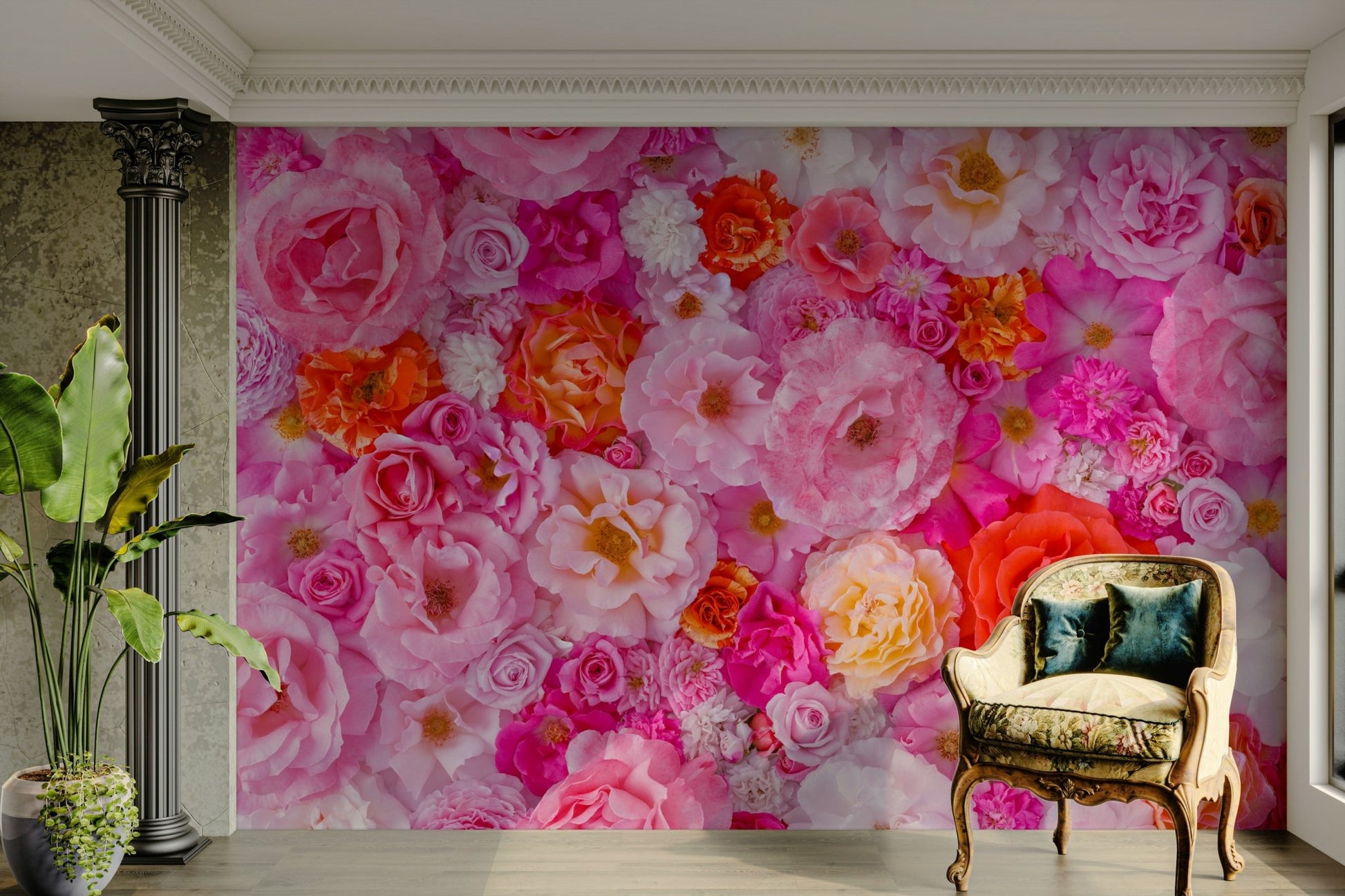 Soft rose petals mural in large format