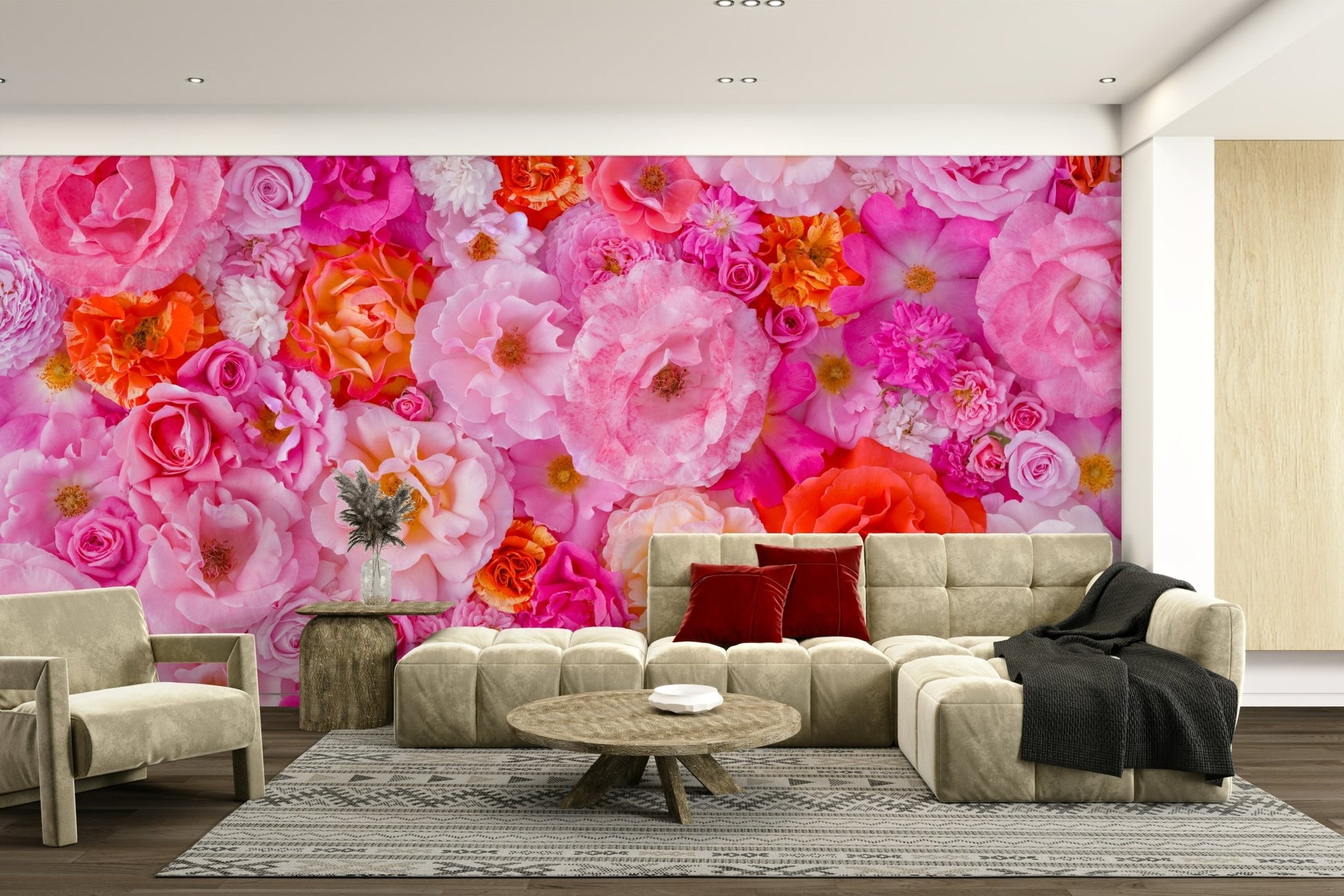 Pink and red rose wallpaper mural


