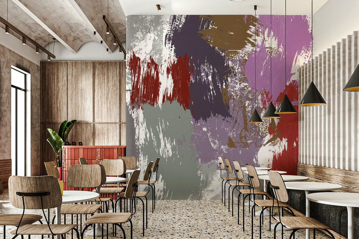 A peaceful flower design mural on decorative wallpaper.

