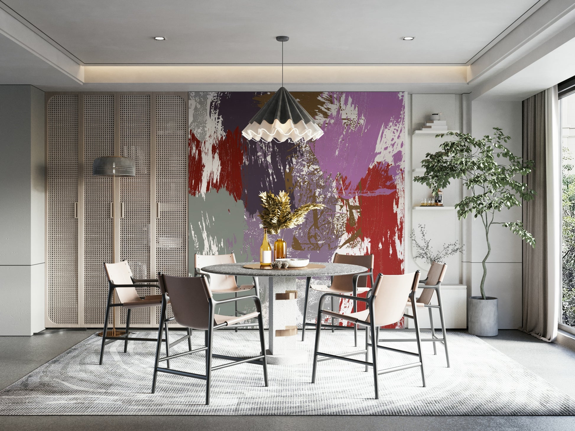 A graceful subtle bloom wall mural in rich, golden tones.

