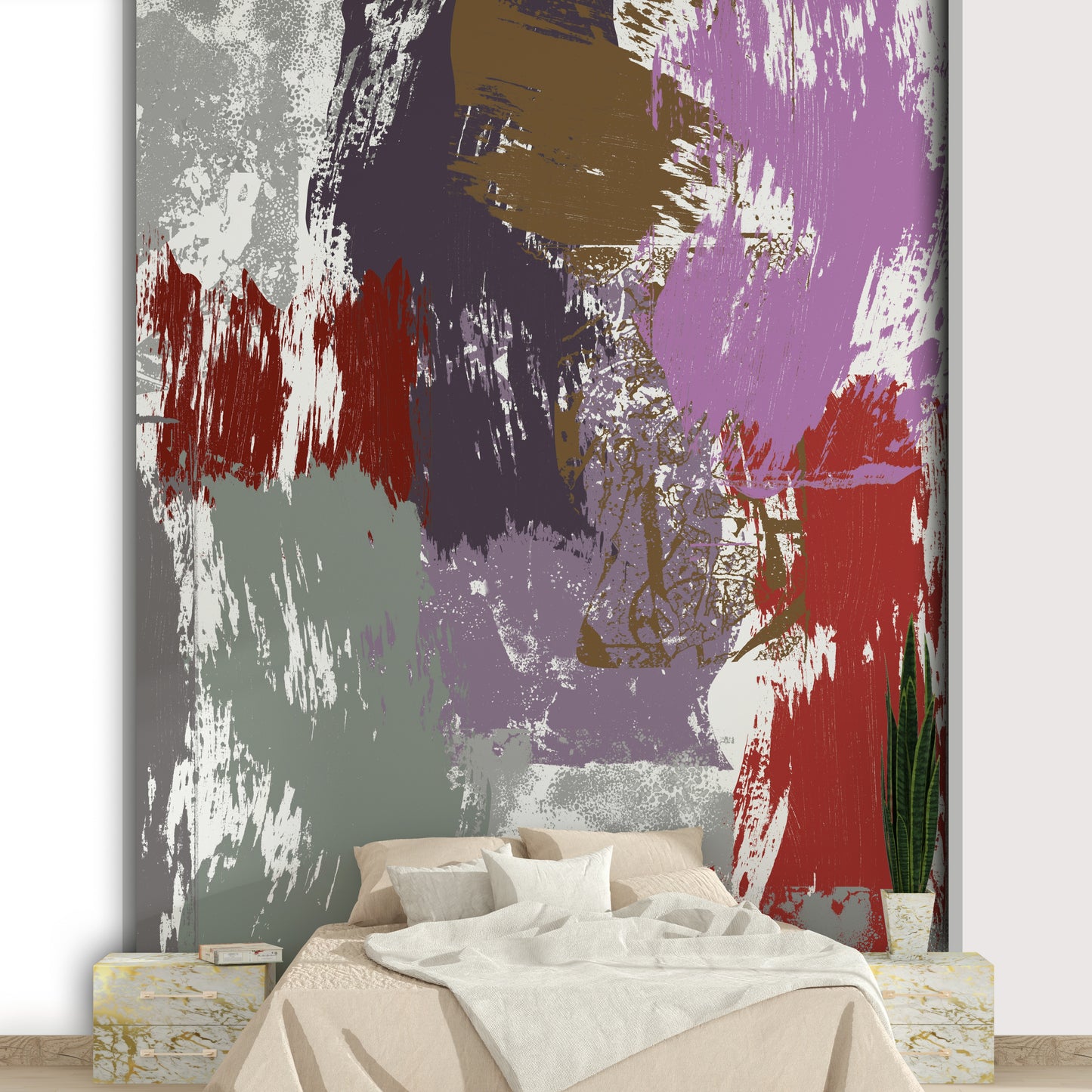 A beautiful gold floral wallpaper mural with subtle rose accents.

