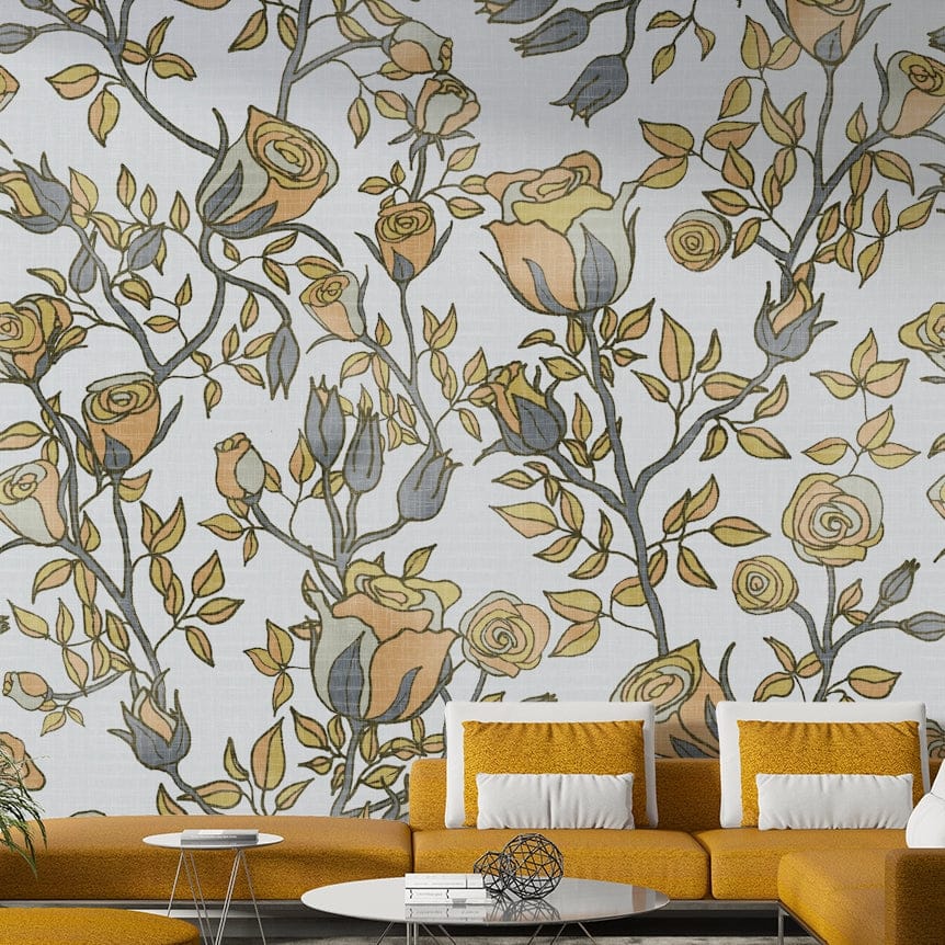 Delicate rose branches wallpaper pattern

