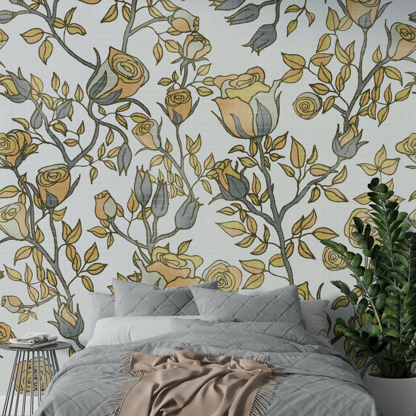 Vintage-inspired rose wallpaper detail

