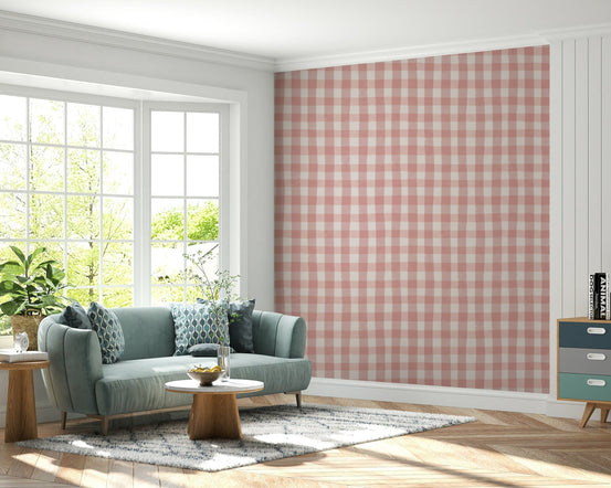 Rosewater Gingham wallpaper, painted, check, rosy hues., GD6627