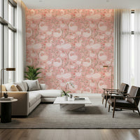 Artistic wallpaper mural featuring the serene and sweet illustrations of the Rosy Swan Serenity Wallpaper design.