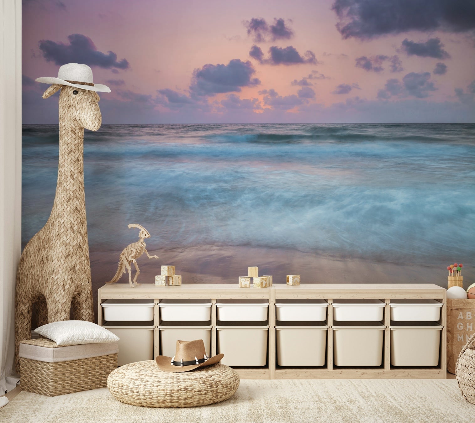 Waves are rolling onto a sandy beach.

