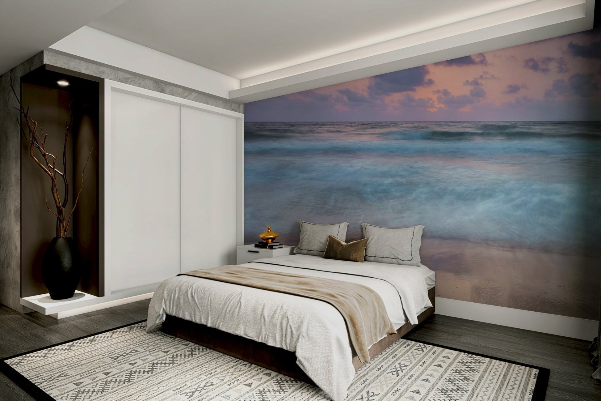 The photo is a long exposure, blurring the waves.

