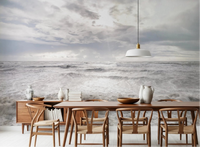 Dining room styled with Rough Stormy Sea Wall Mural and expansive wave horizon