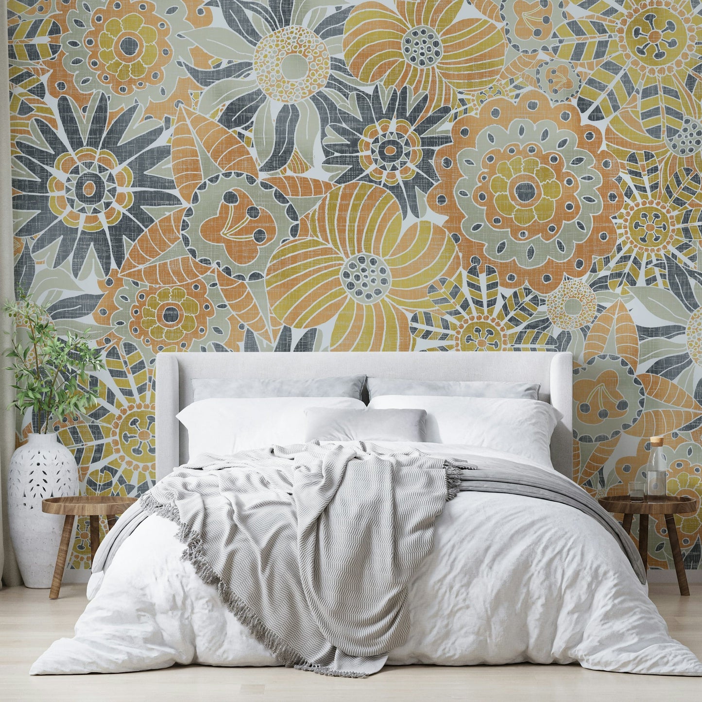 Modern Scandinavian floral wallpaper texture

