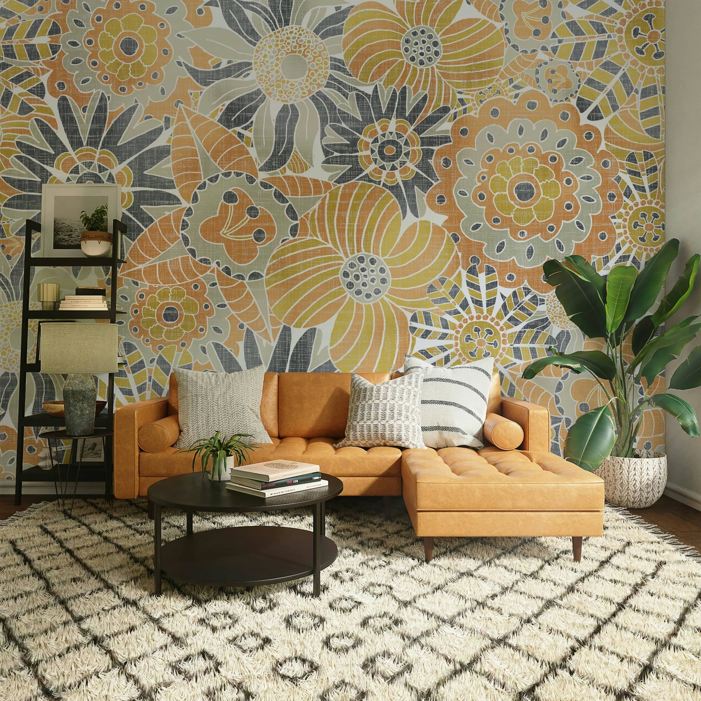 Cozy floral wallpaper with warm colors

