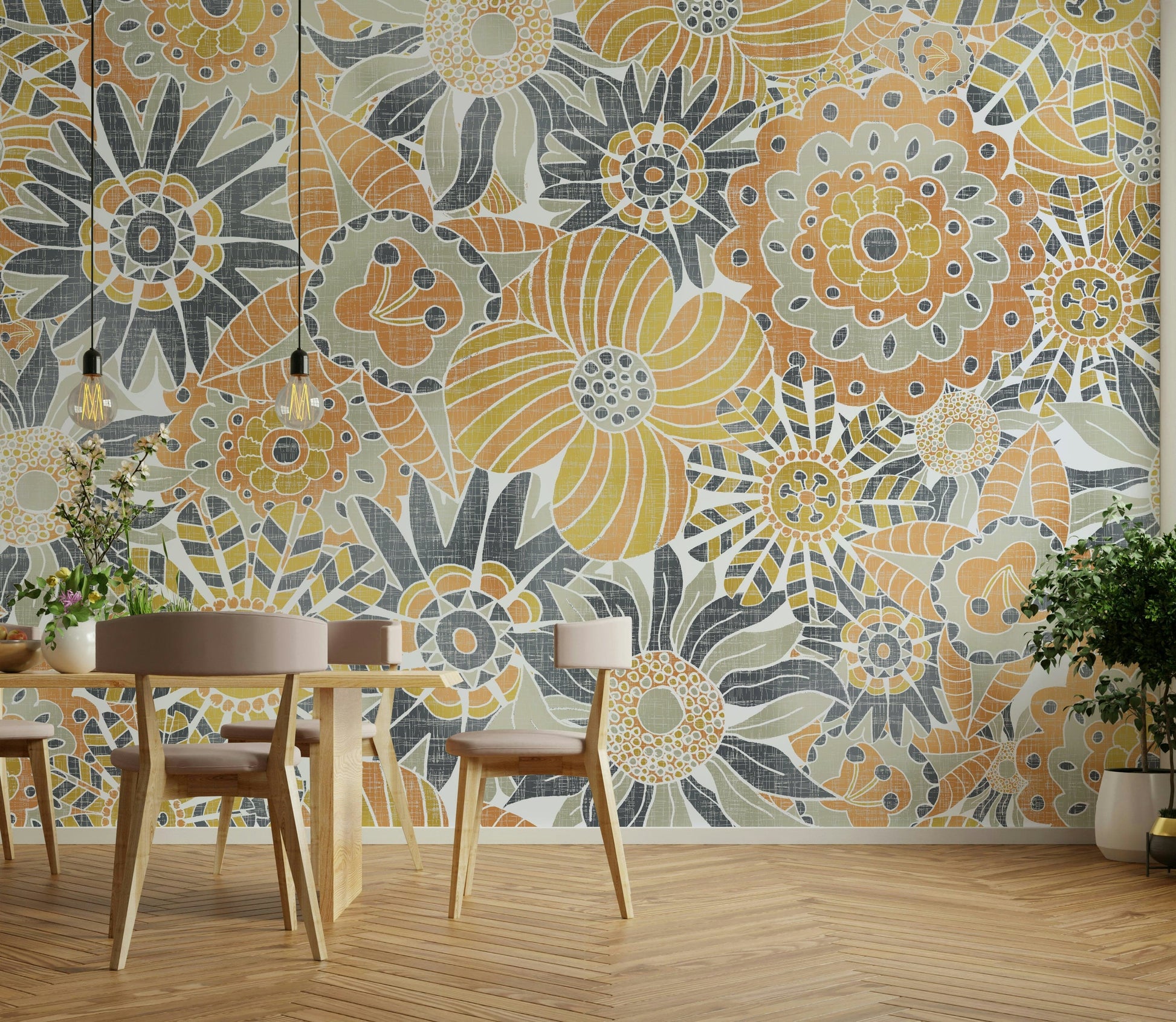 Scandinavian style wall mural floral design

