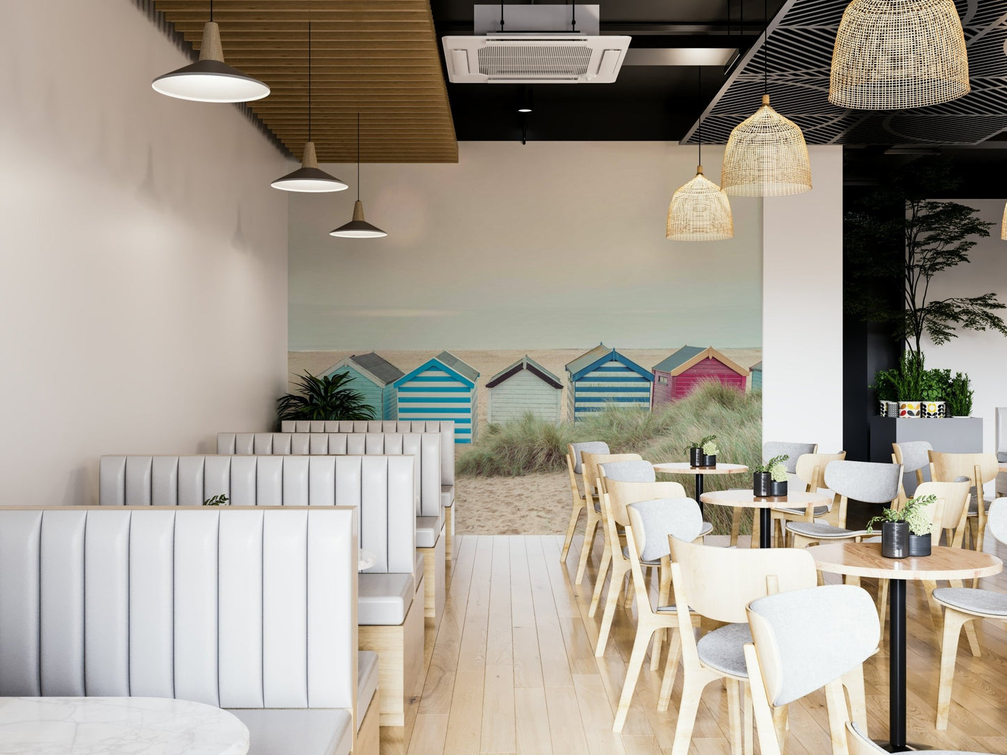 A beautiful coastal decor wall mural for a living room.

