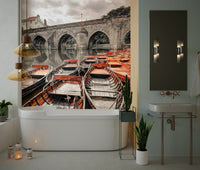 River leisure Rowing Boats Wall Mural, captivating historic scenery wallpaper.