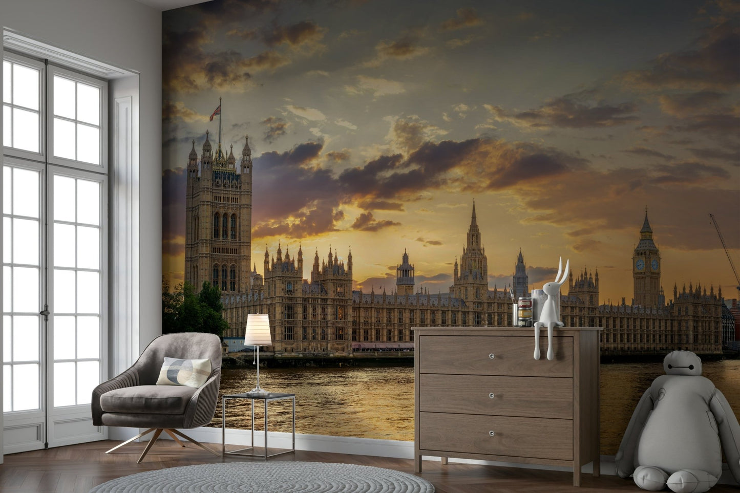 A classic Westminster wallpaper for walls with a sunset view.

