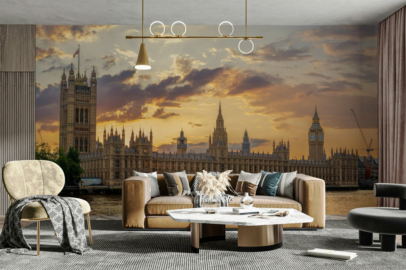 A beautiful London Palace wallpaper mural at sunset.

