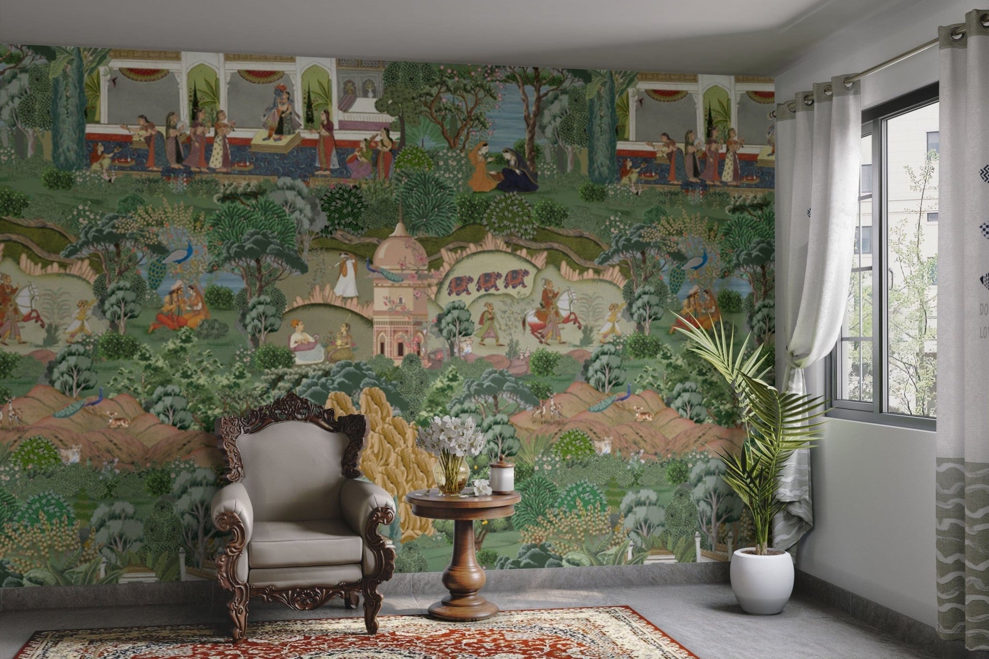 Traditional baraat scene with palace

