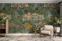 Hand-drawn baraat in lush landscape

