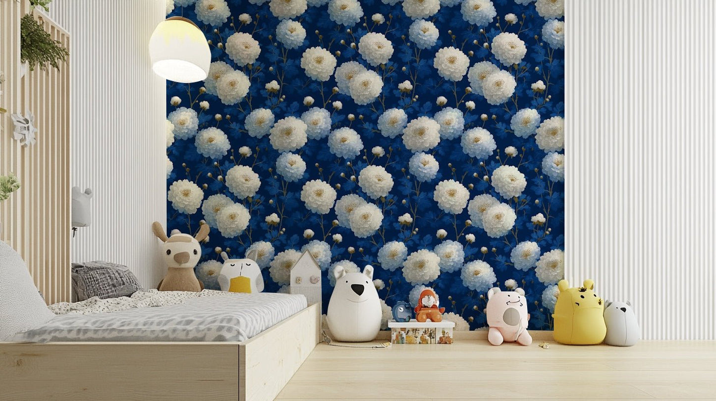 A beautiful royal floral wallpaper mural with elegant blooms.

