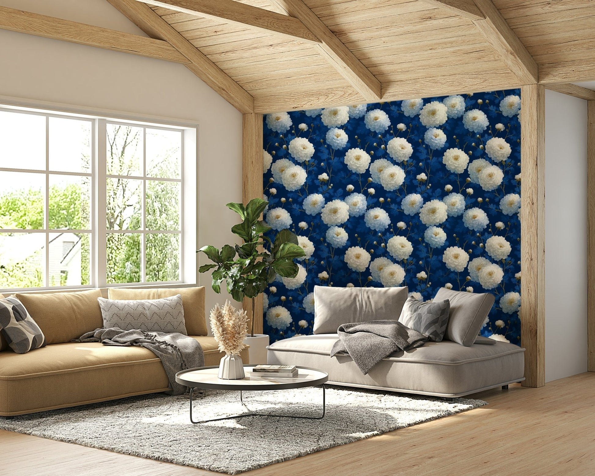 A gorgeous flower wallpaper mural that defines a space.

