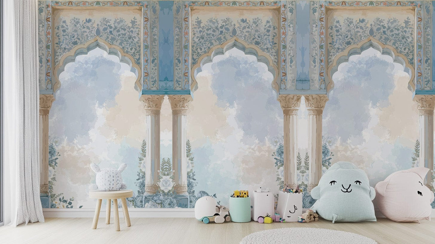 Blue floral wallpaper for interiors
