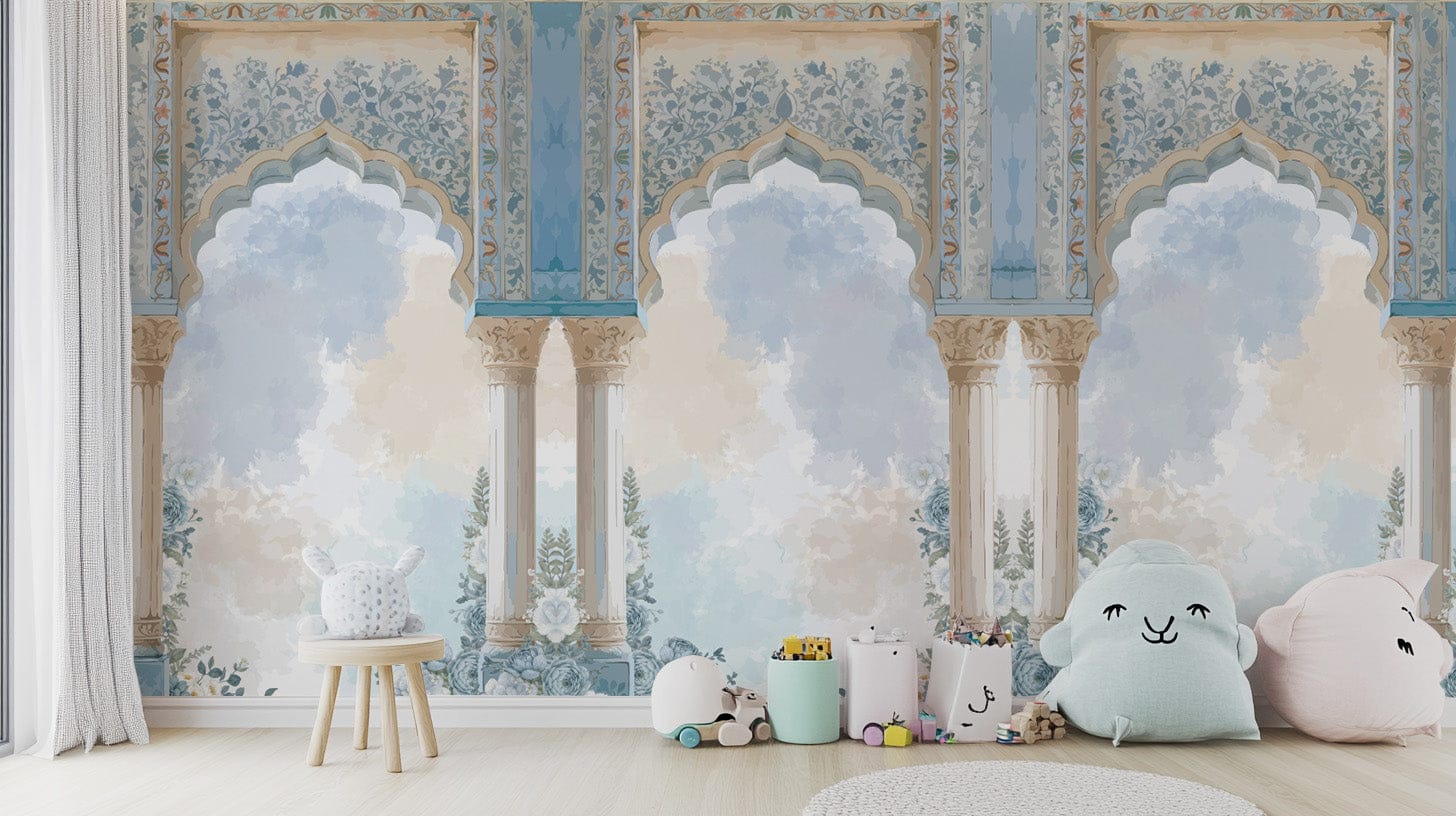 Blue floral wallpaper for interiors
