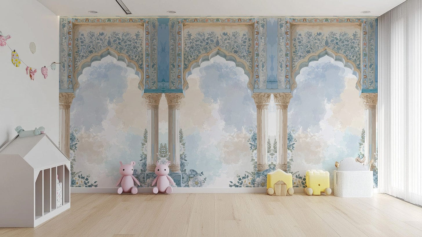 Floral wallpaper featuring blue hues
