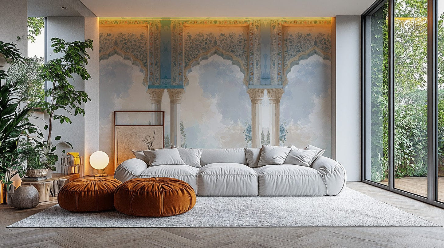 Vintage balcony floral wallpaper
