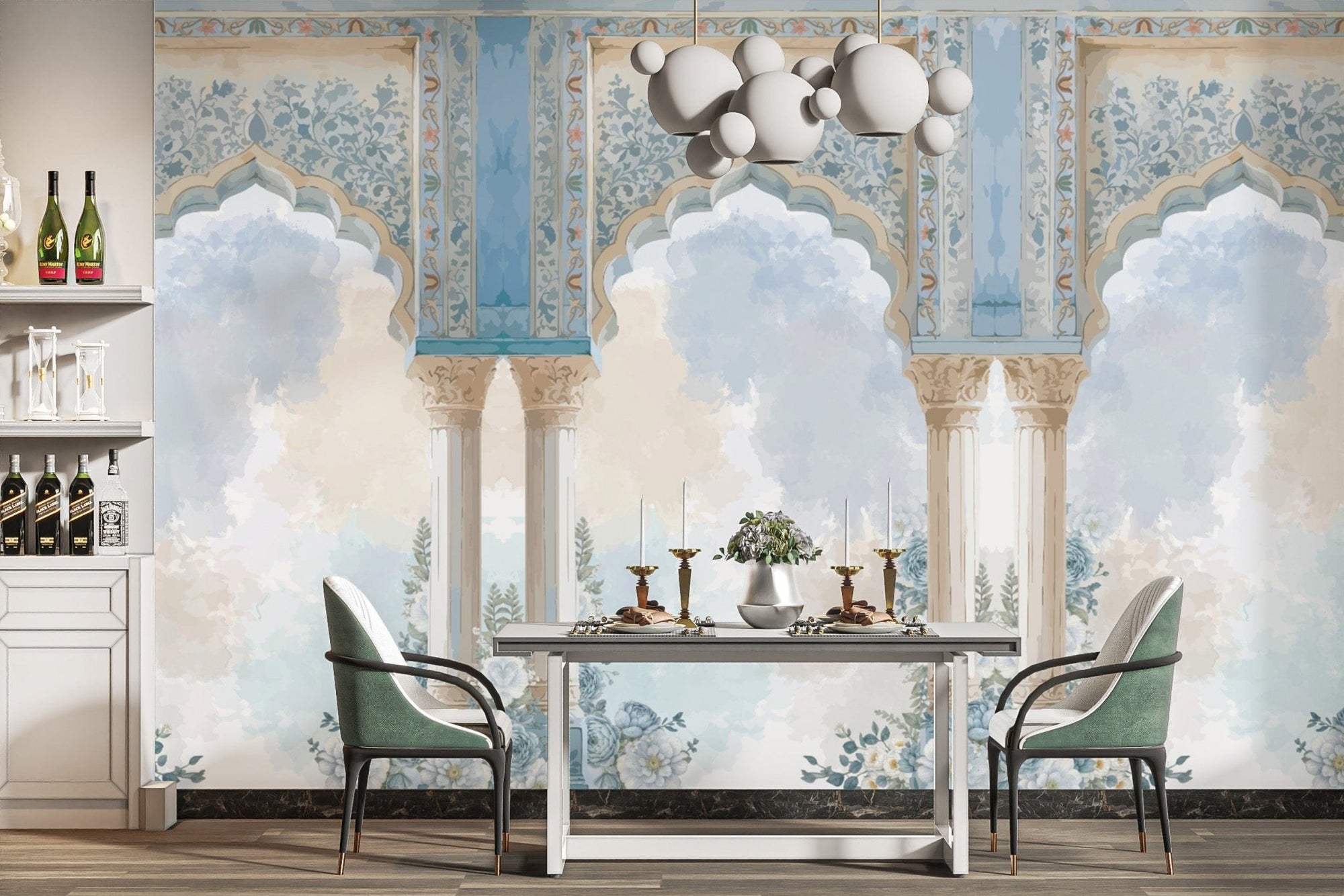 Royal blue floral wallpaper design D110
