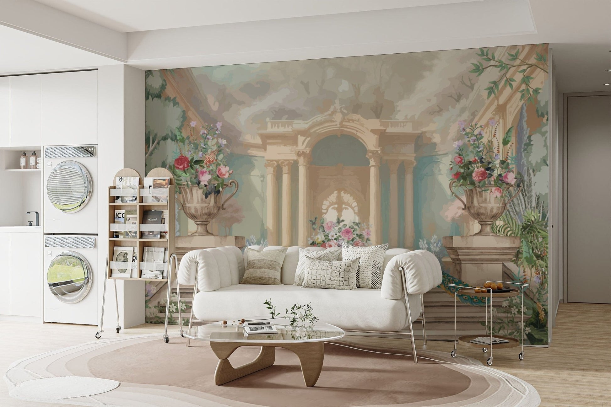 Ornate Archway and Peacock Design
