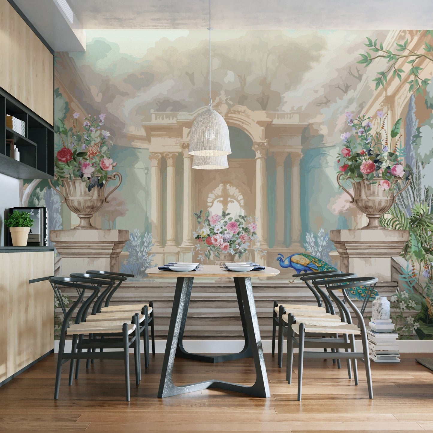 Elegant Peacock Wallpaper with Florals
