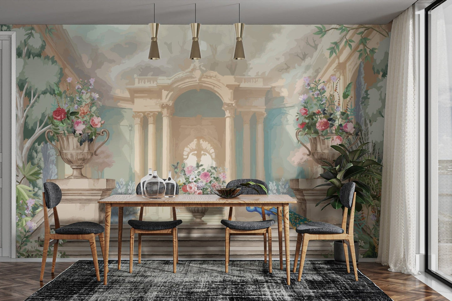 Ornate Archway and Peacock Design
