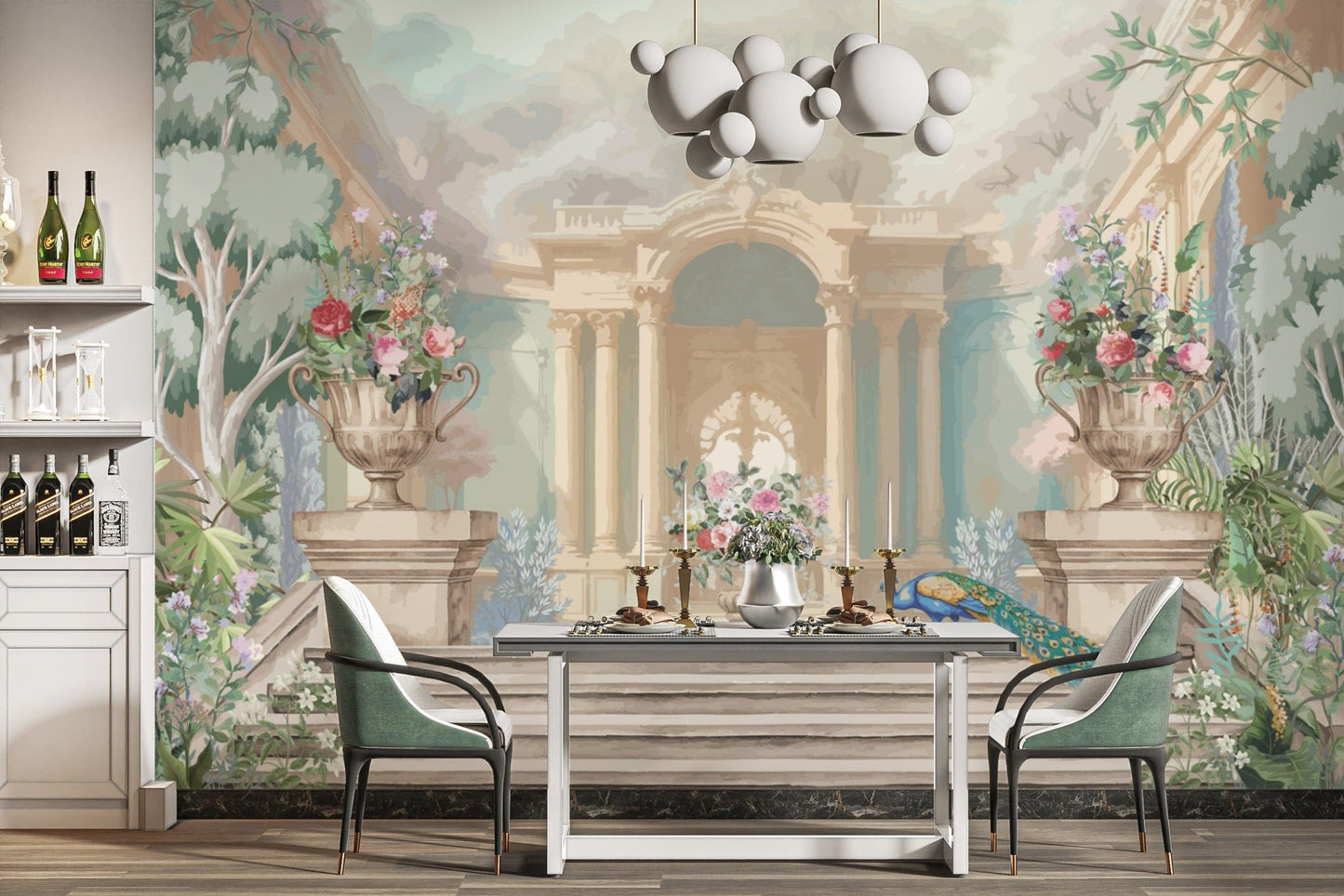 Victorian Garden with Peacock Mural
