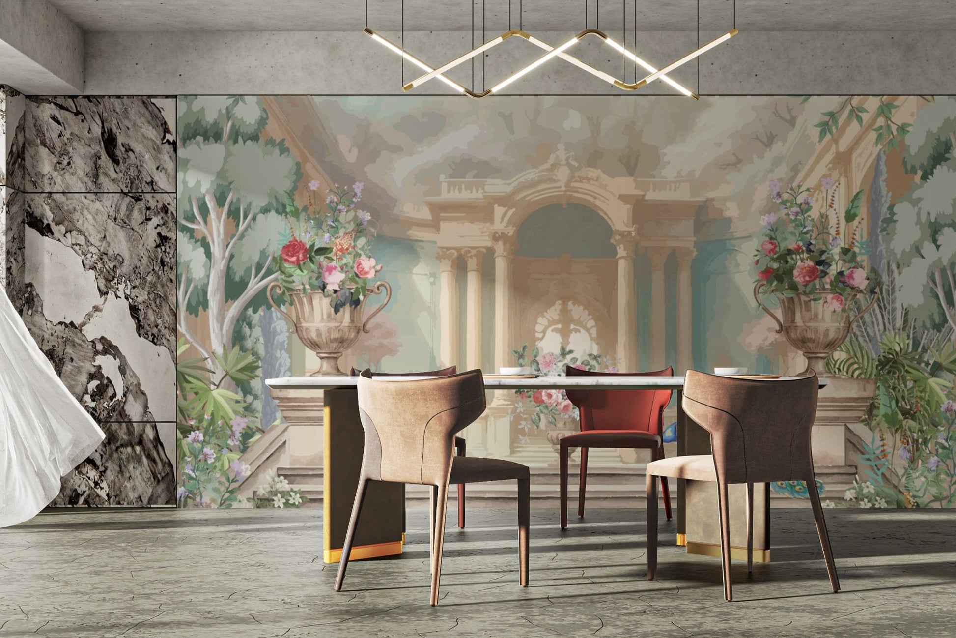 Classic Archway and Peacock Wallpaper
