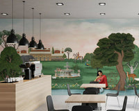 Café area styled with Royal Garden Serenity Wall Mural garden scene, GD8960
