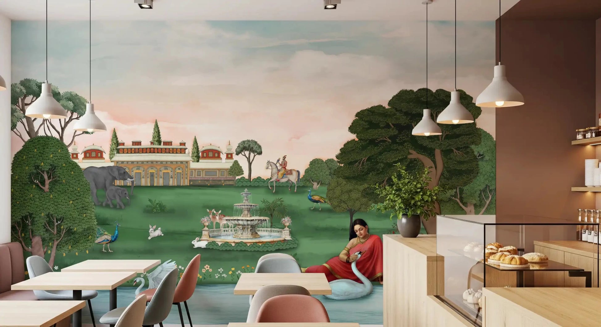 Restaurant view with Royal Garden Serenity Wall Mural in full stretch, GD8960