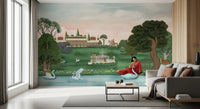Royal Garden Serenity Wall Mural framing a bright lounge with wide windows, GD8960