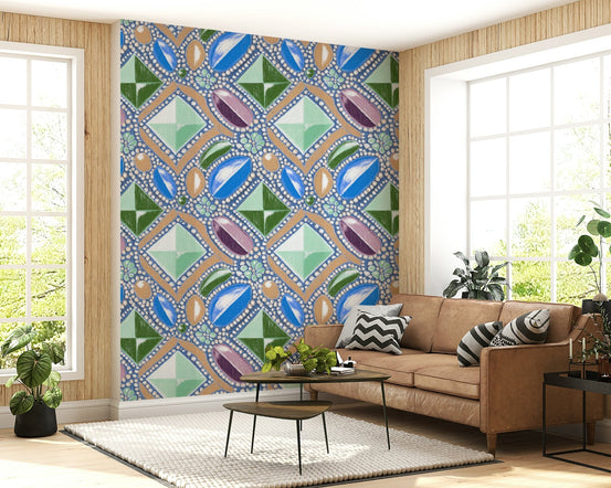 Royal Gemstones Blue Pastel Wallpaper in a sophisticated living room., GD6208